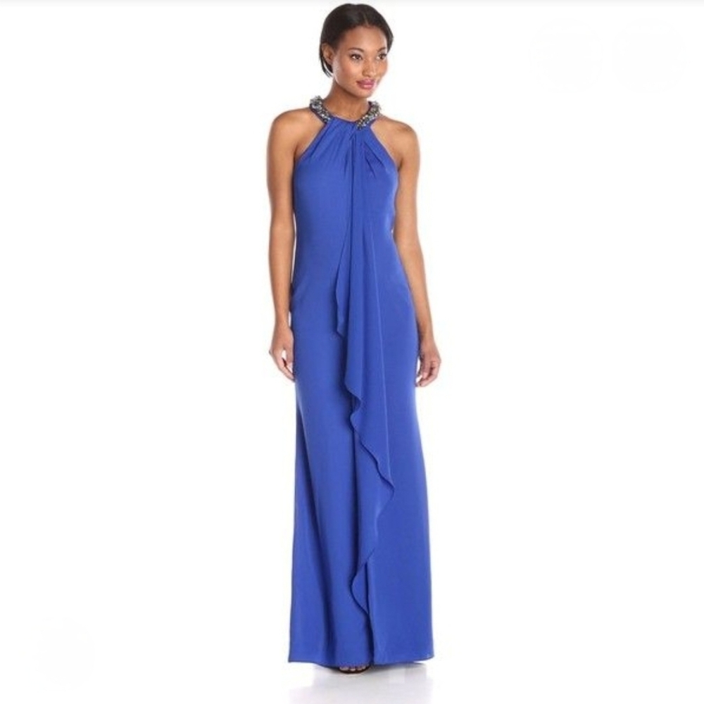 CALVIN KLEIN Beaded Neck Halter Maxi Dress